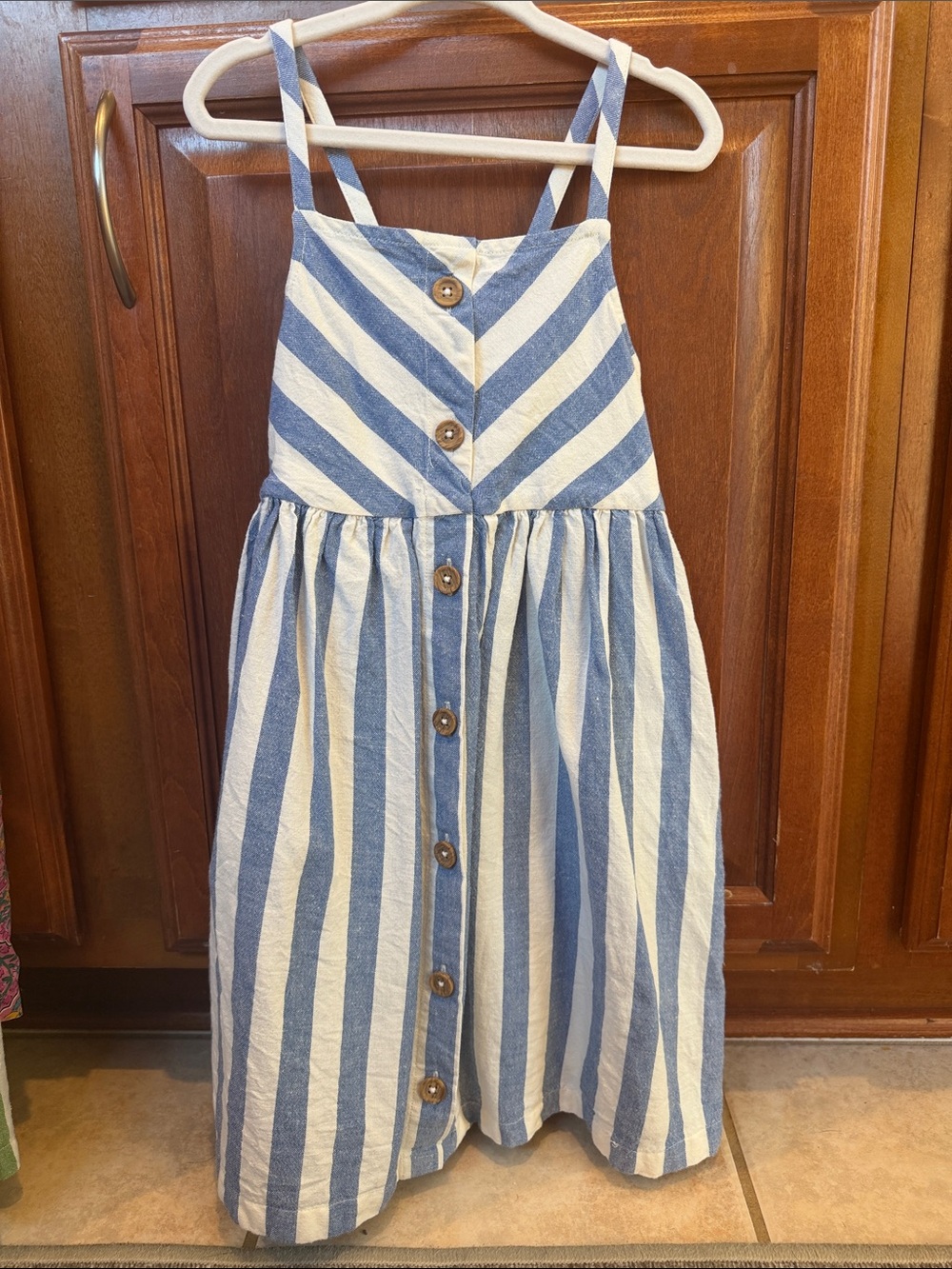 Hanna Andersson Blue and White Striped Button-Front Dress Size 100 (4)